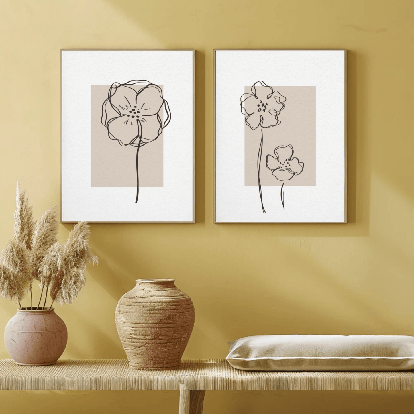 Serene Leaf Sketch Monochrome Wall Art- Set of 2