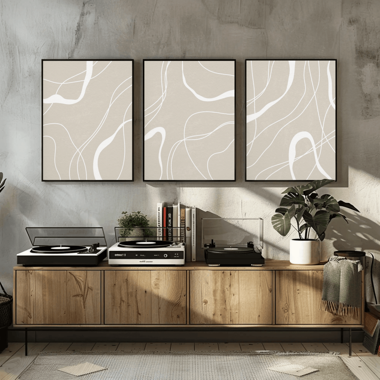 Arenoso Paisaje - Monotone Sepia Lines Abstract Wall Art