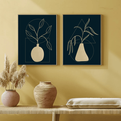 Monochrome Leaf Silhouette Wall Art Set of 2