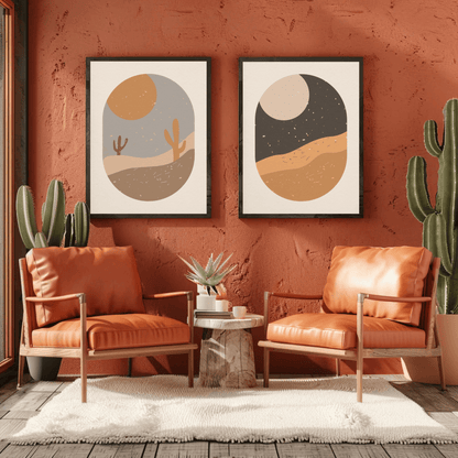 Desert Day and Night Desert Landscape Wall Art- Set of 2