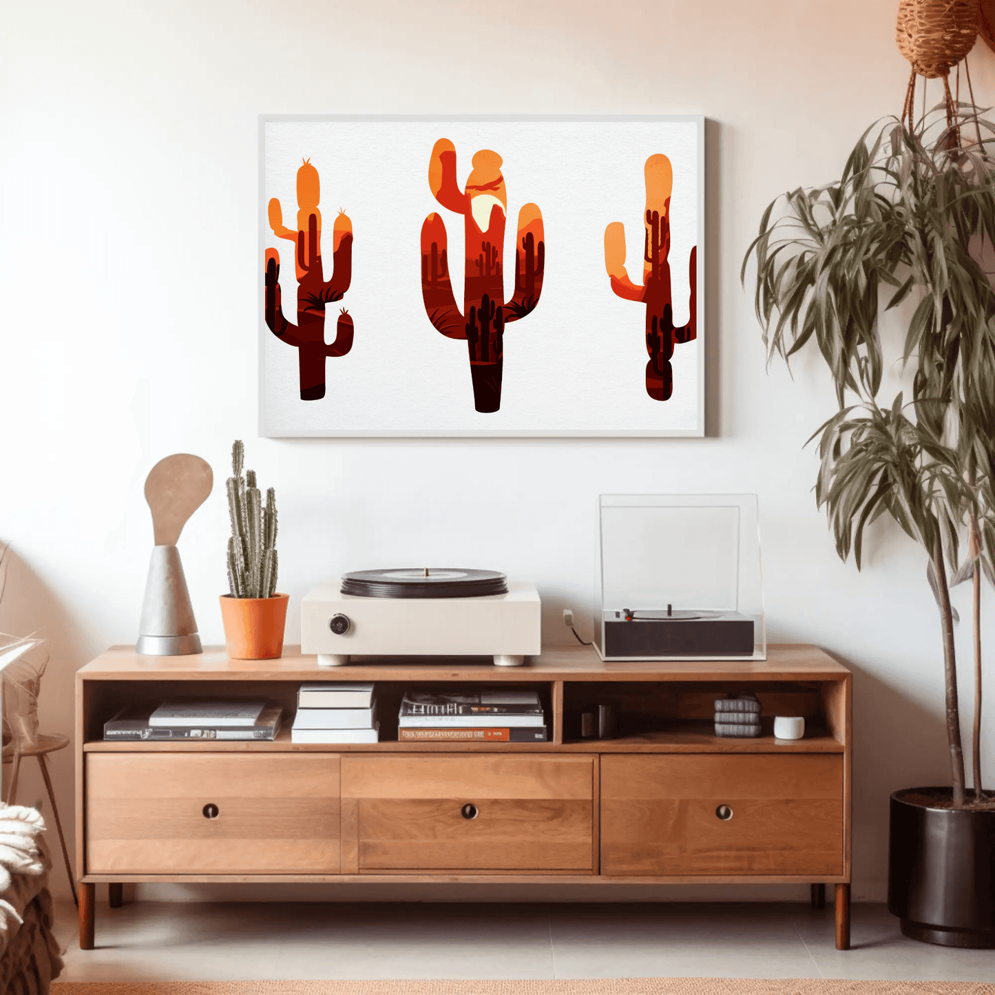 Warm Desert Cactus Sunset Wall Art