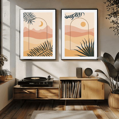 Sun and Moon Beach Warm Scene Wall Art- Set of 2