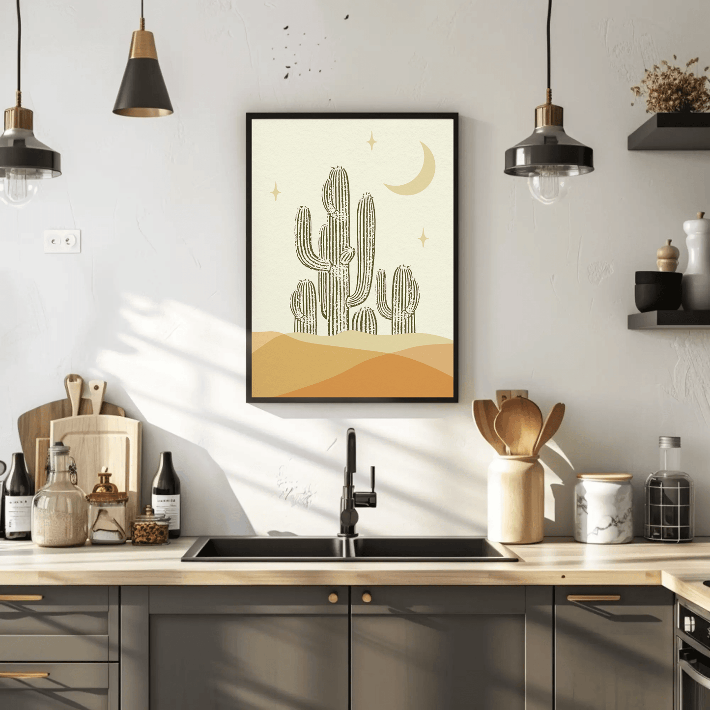 Desert Moon Cactus Silhouette Wall Art