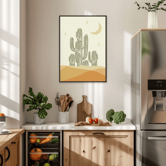 Desert Moon Cactus Silhouette Wall Art