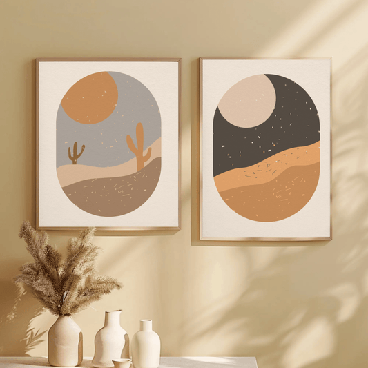 Desert Day and Night Desert Landscape Wall Art- Set of 2