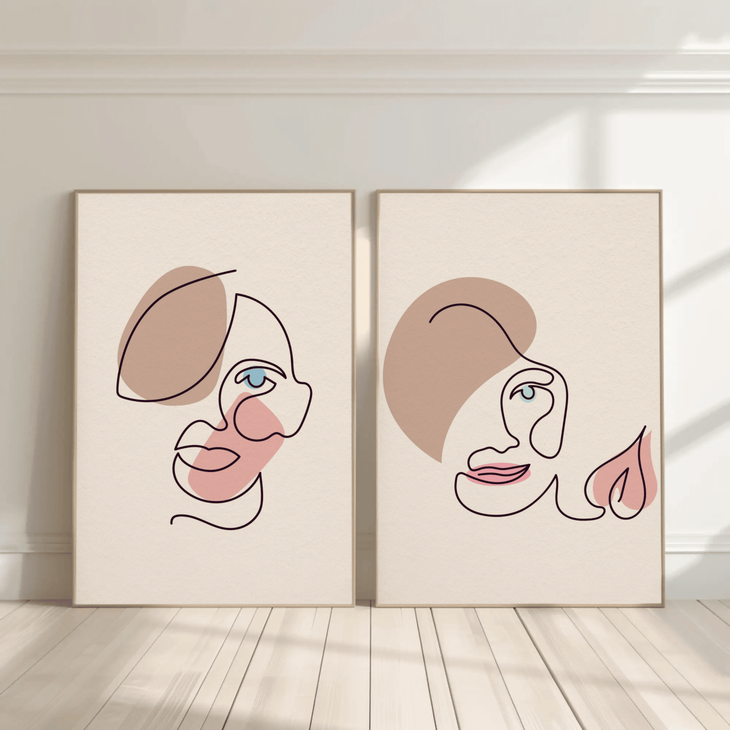 Man Woman Minimalistic Line Art Faces Wall Art