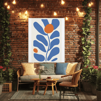 Simplistic Blue Leaf Contour Wall Art