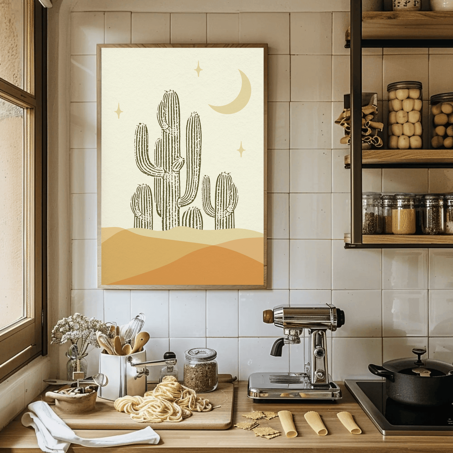 Desert Moon Cactus Silhouette Wall Art