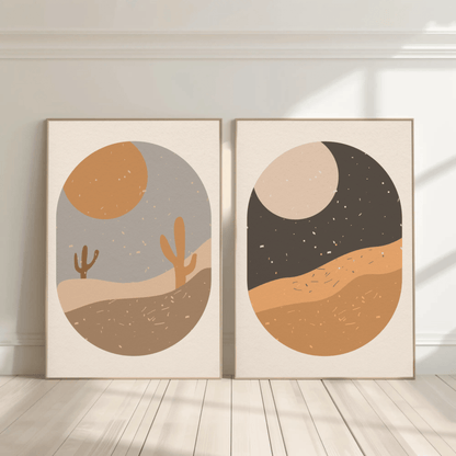 Desert Day and Night Desert Landscape Wall Art- Set of 2