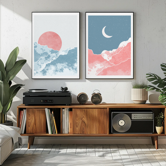 Moon Rise and Sunset Sky Wall Art- Set of 2