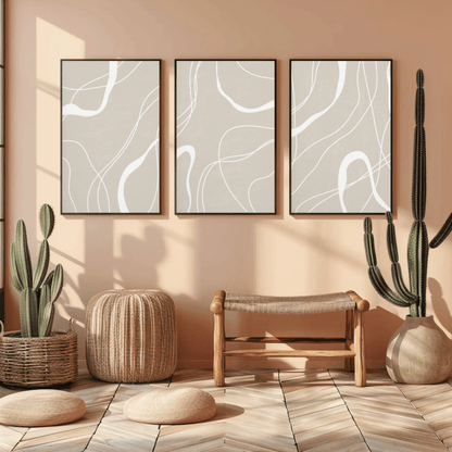 Arenoso Paisaje - Monotone Sepia Lines Abstract Wall Art