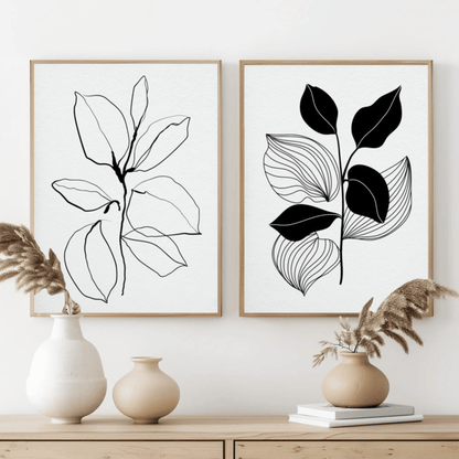 Elegant Blooms Minimalistic Line Art Wall Art- Set of 2