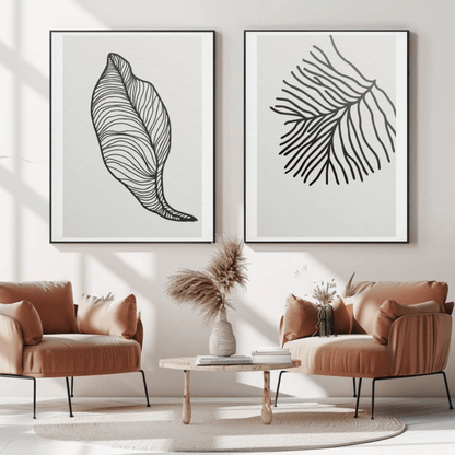 Zen Blossoms Minimalistic Leaf Wall Art- Set of 2