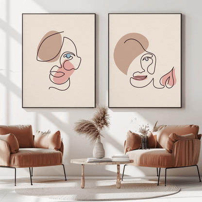 Man Woman Minimalistic Line Art Faces Wall Art