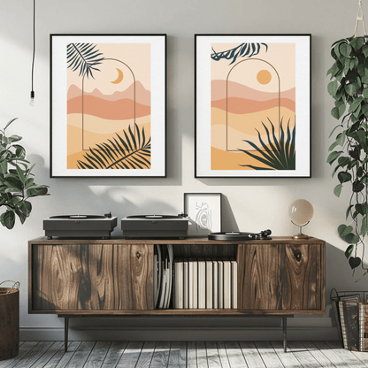 Sun and Moon Beach Warm Scene Wall Art- Set of 2