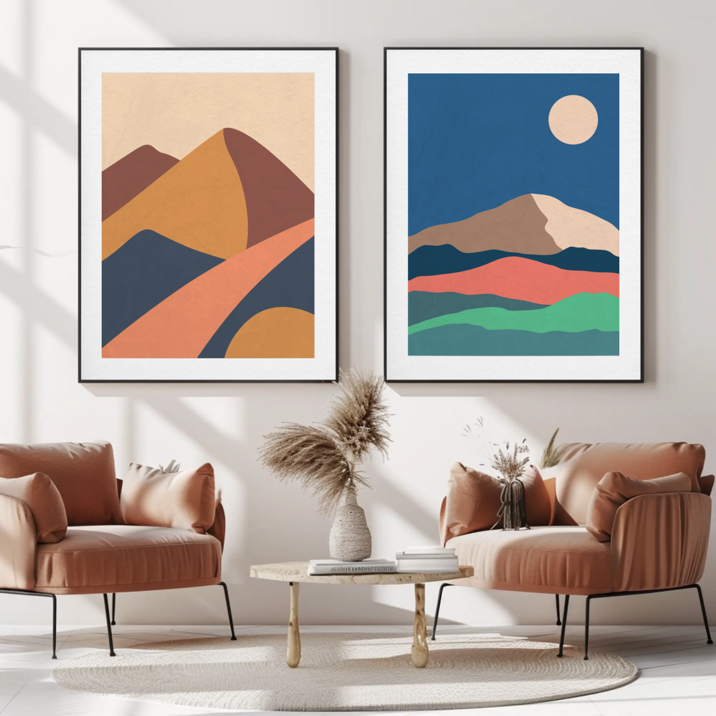 Tranquil Hills and Sky Sunrise Wall Art- Set of 2