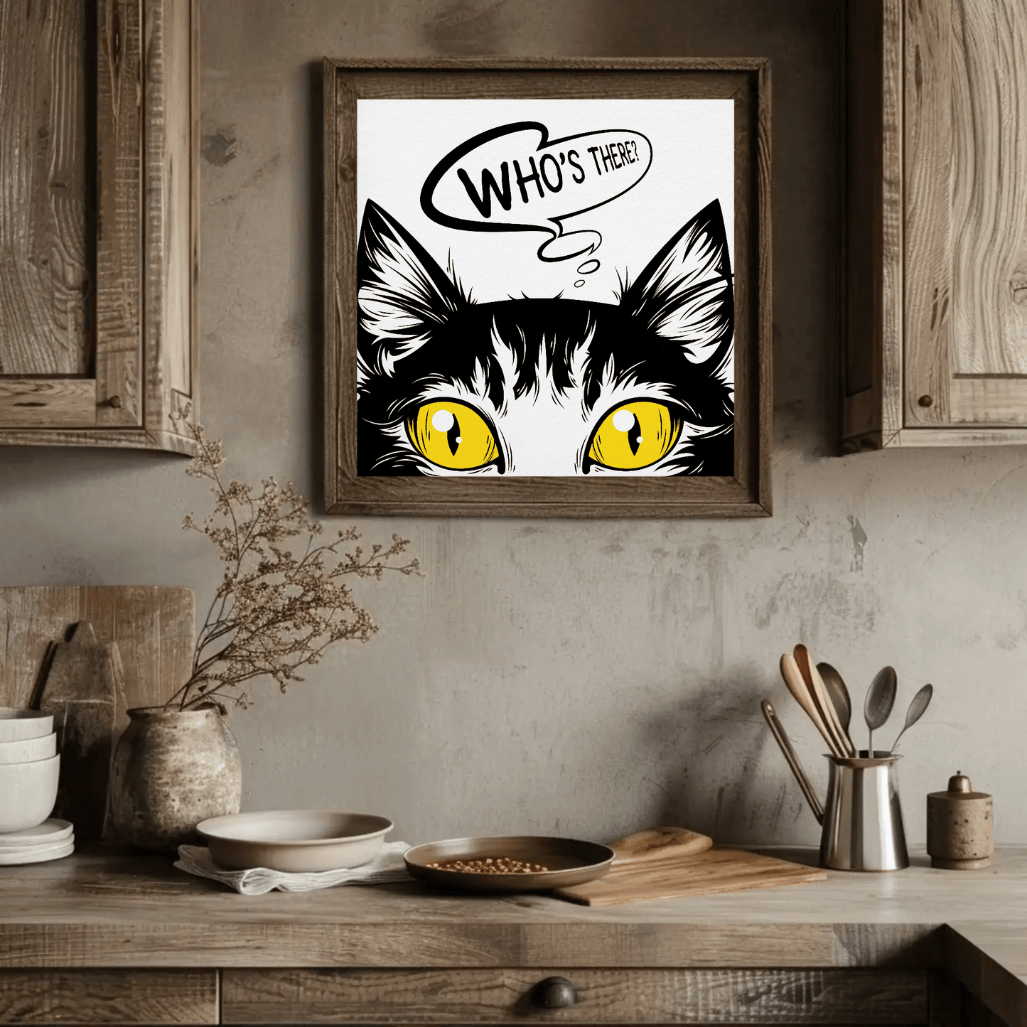 'Who's there' Sneaky Cat Wall Art