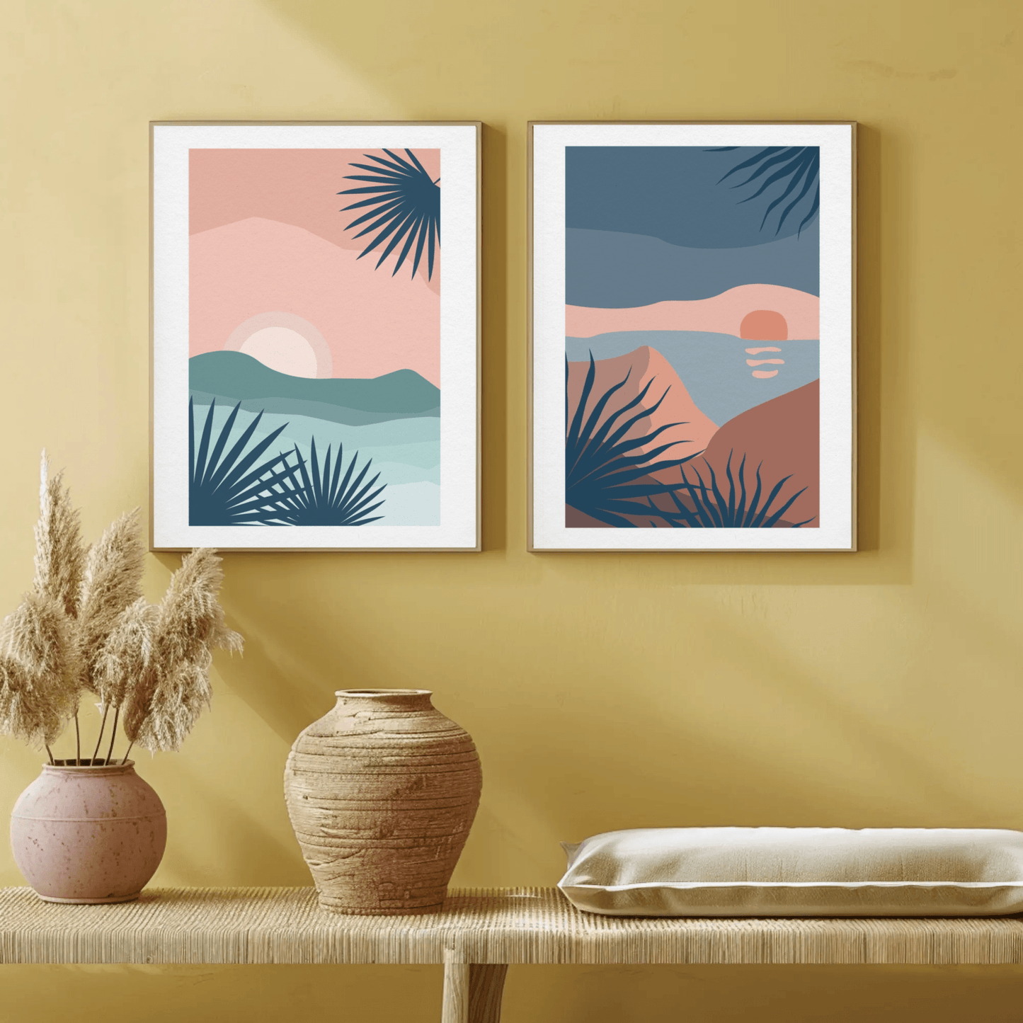 Sun Rise and Sunset Horizon Wall Art- Set of 2