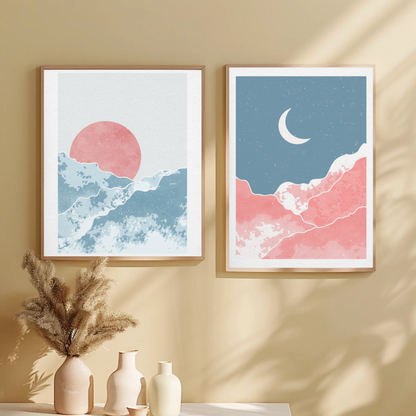 Moon Rise and Sunset Sky Wall Art- Set of 2