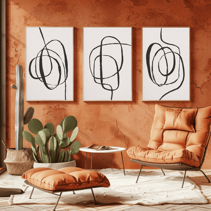 Handgezogenes Linienkunst - Hand Drawn Line Art Abstract Wall Art