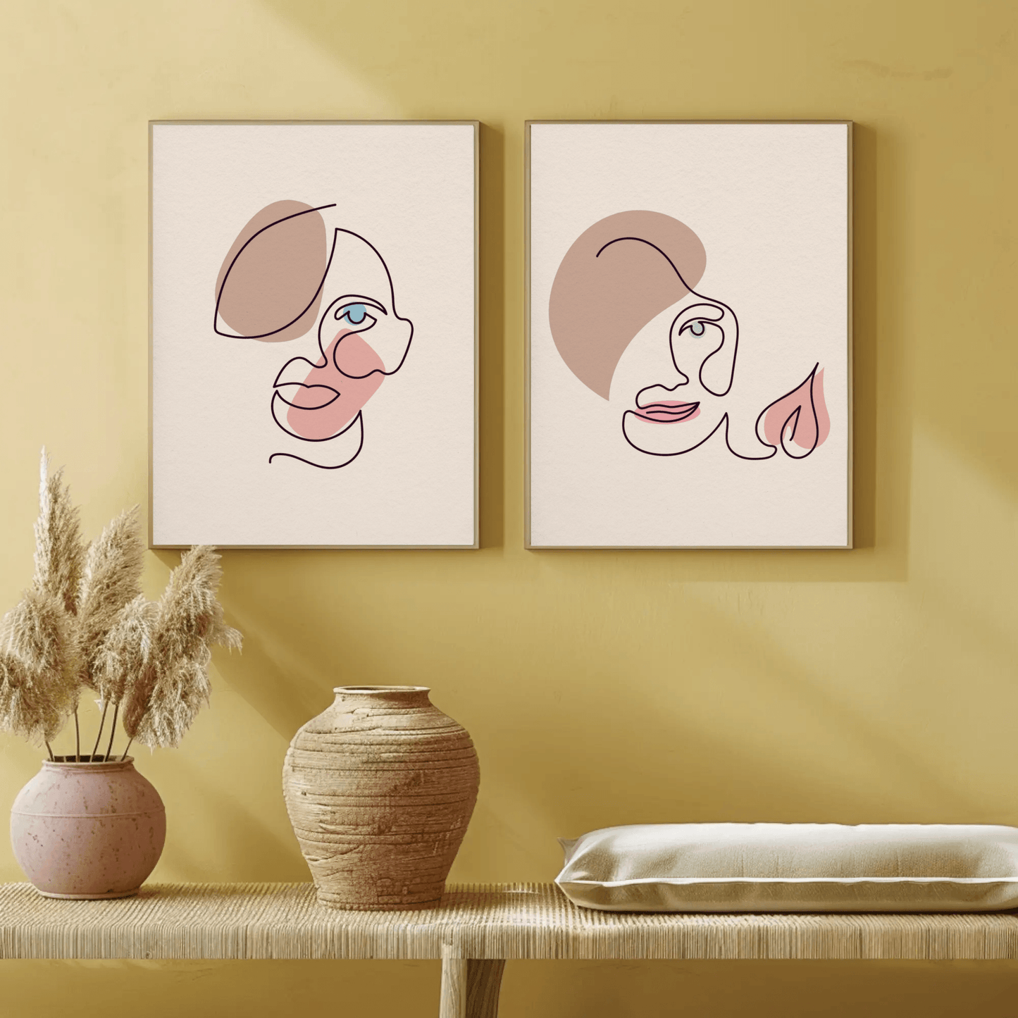 Man Woman Minimalistic Line Art Faces Wall Art