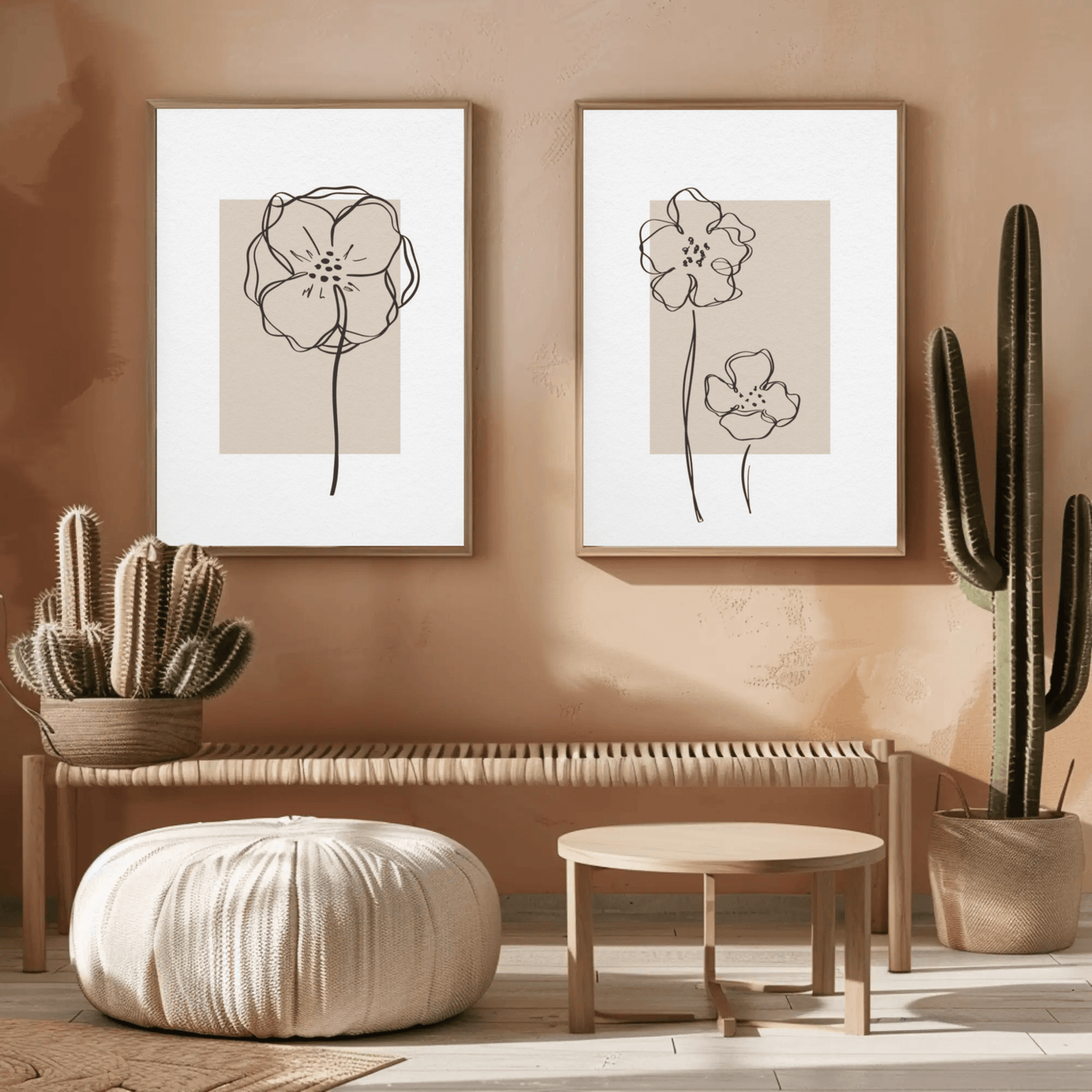 Serene Leaf Sketch Monochrome Wall Art- Set of 2