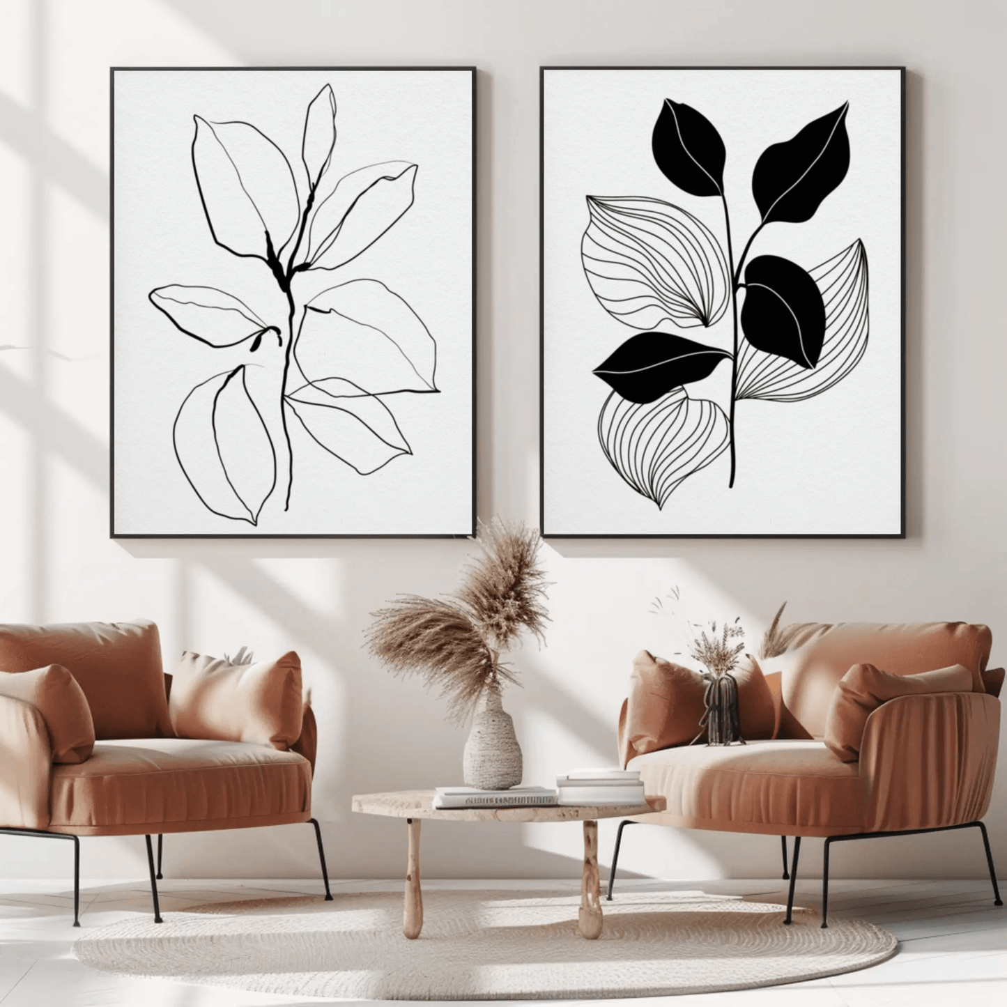 Elegant Blooms Minimalistic Line Art Wall Art- Set of 2