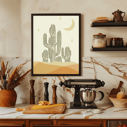 Desert Moon Cactus Silhouette Wall Art