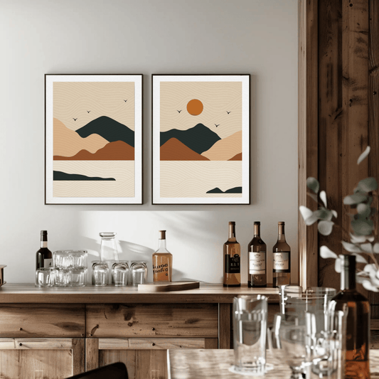 Serene Mountain River Sunrise Wall Art- Set of 2