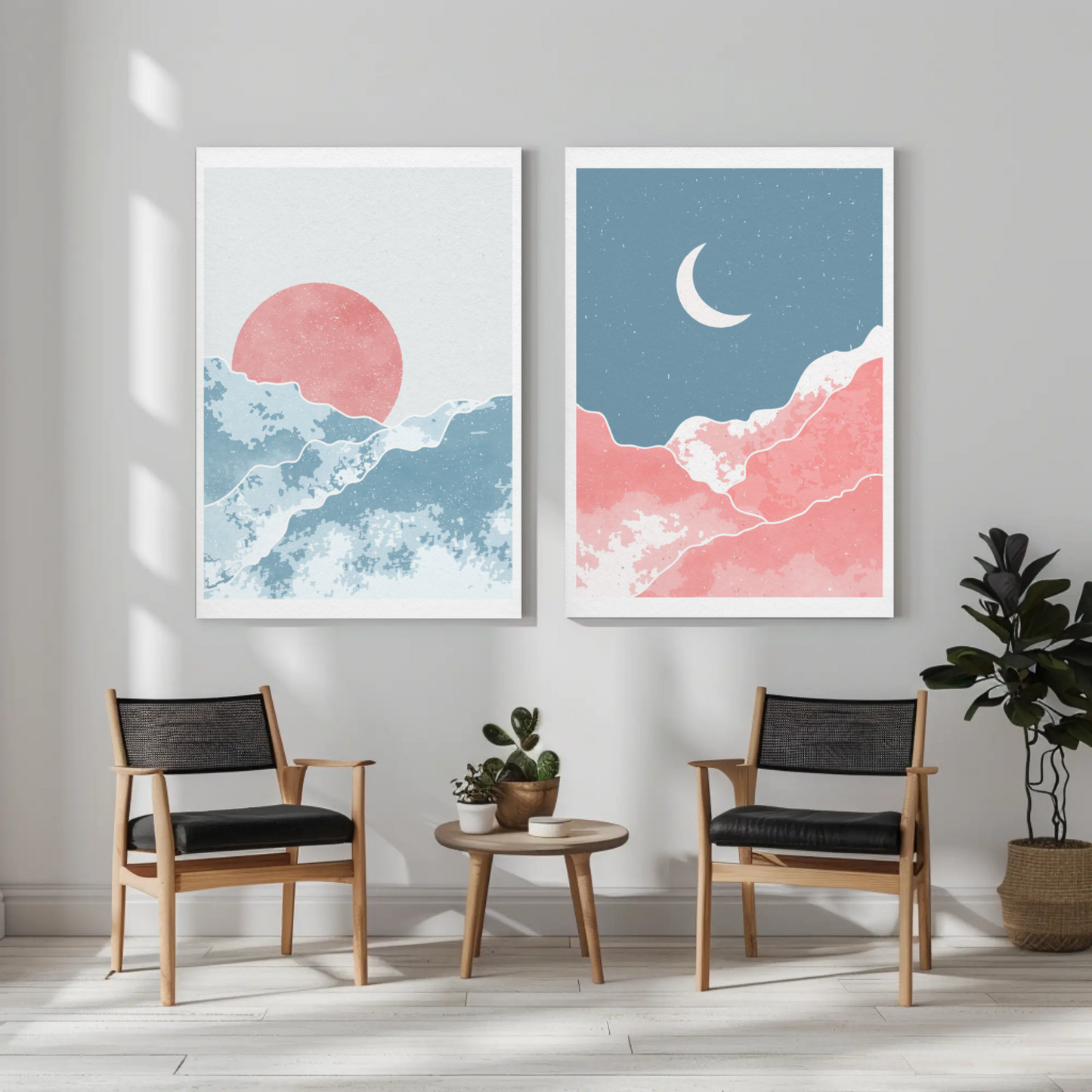 Moon Rise and Sunset Sky Wall Art- Set of 2