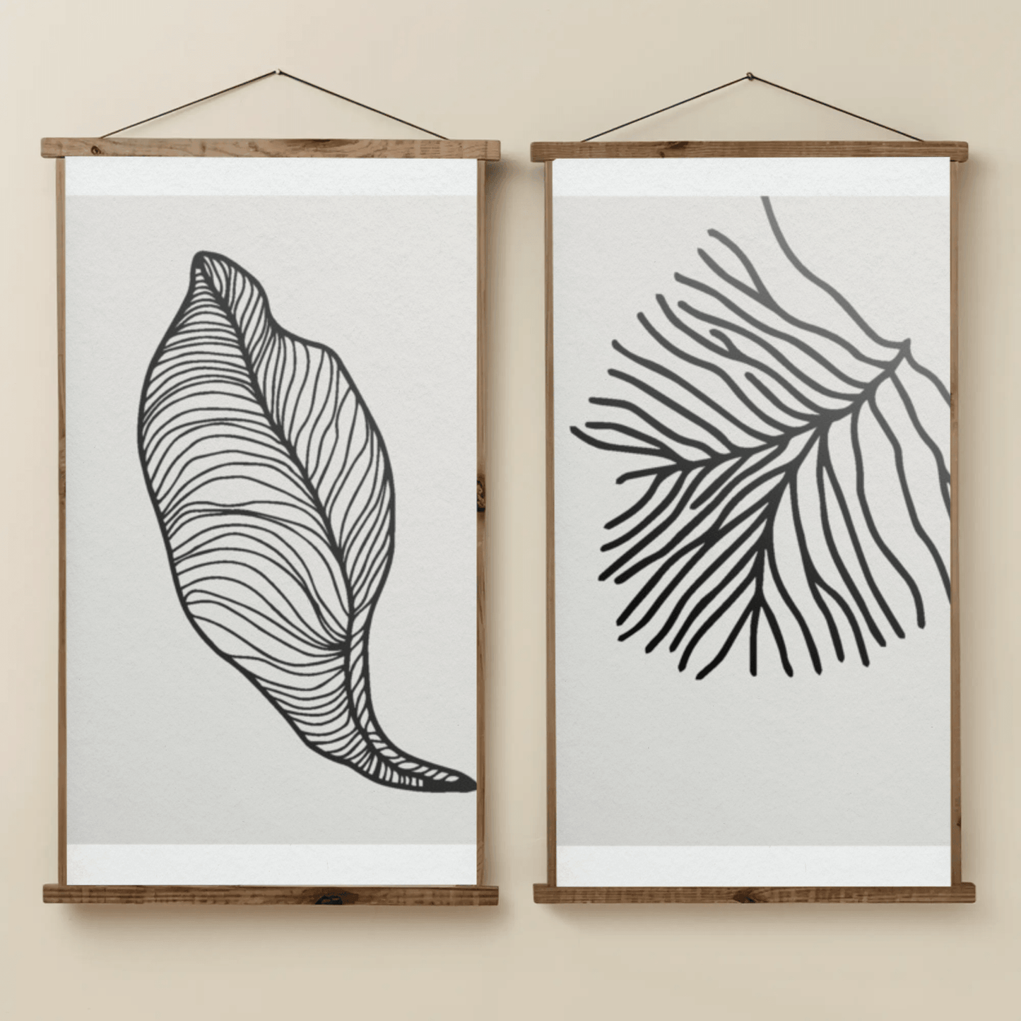 Zen Blossoms Minimalistic Leaf Wall Art- Set of 2