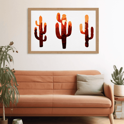 Warm Desert Cactus Sunset Wall Art