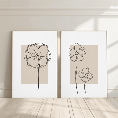 Serene Leaf Sketch Monochrome Wall Art- Set of 2