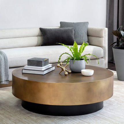 Nelson Coffee Table, Modern Luxury Stainless Steel Brushed Gold and Black Round Center Table for Living Room