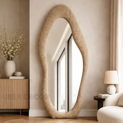 Modern Wavy Edge Full Length Standing Mirror-Large Sized Aesthetic Unique Stylish Mirror for Bedroom