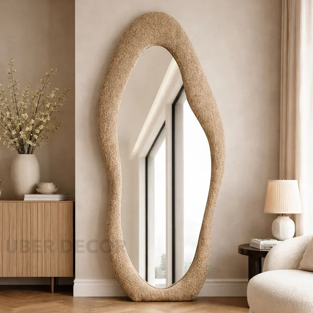 Modern Wavy Edge Full Length Standing Mirror-Large Sized Aesthetic Unique Stylish Mirror for Bedroom