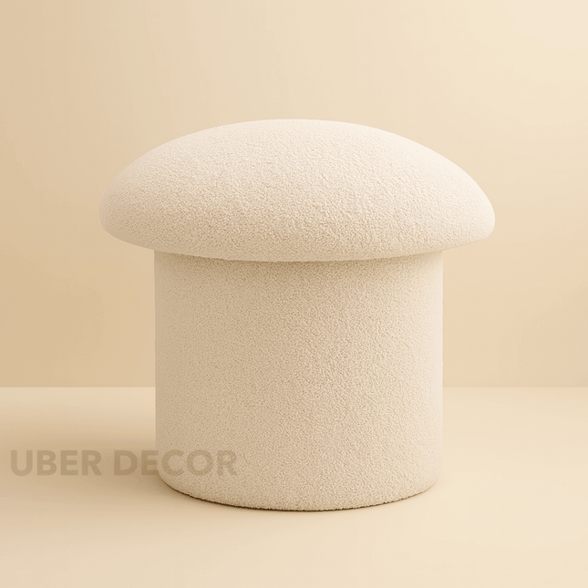 MushLuxe Designer Ottoman | Soft Fleece Bouclé Mushroom Pouffe | Versatile Stool for Home Decor
