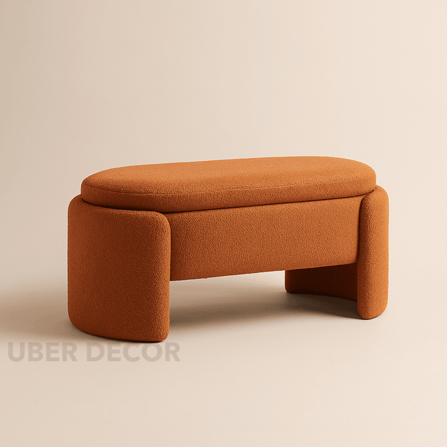 Nahla Oval Storage Bench with Lift Top – Contemporary Minimalist Organizer for Living Rooms, Entryways & Bedrooms
