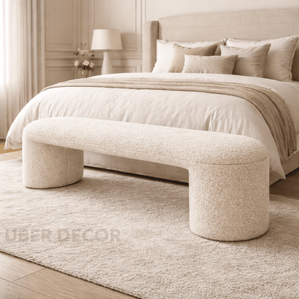Wool Luxe Hallway Ottoman Bench| Boucle Dresser & Living Room Stool | Versatile Bedroom Makeup Bench