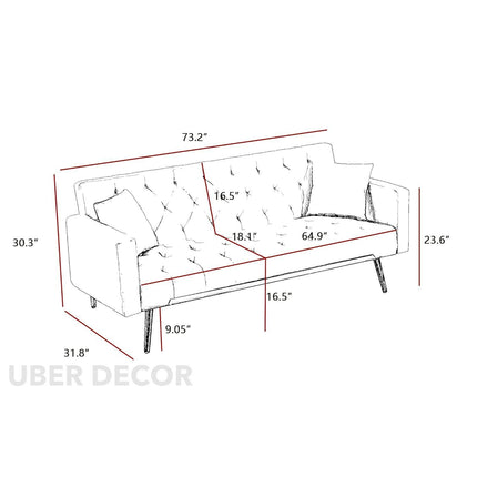 Lisbon 71" Futon Sofa- Modern Tufted Convertible Futon Couch with 3 Adjustable Backrest & and Gold Metal Legs
