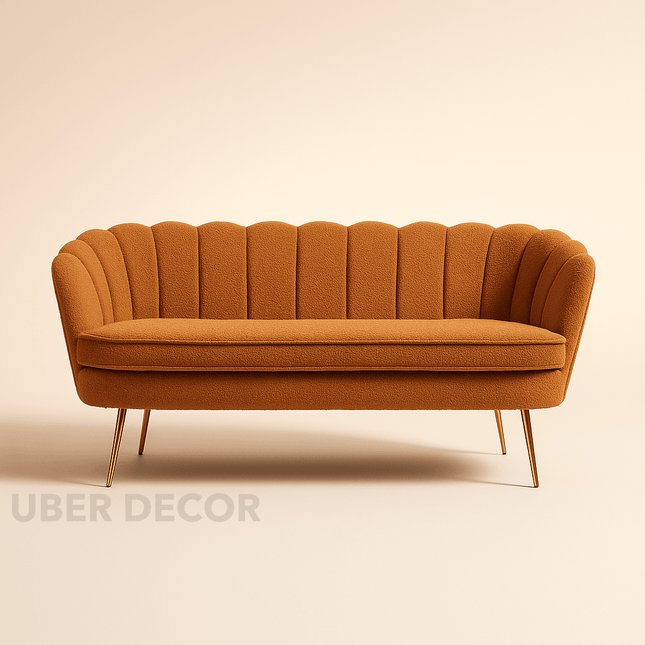 Thalia 59" Loveseat- Butterfly Style Tufted Back Upholstered 2 Seater Sofa with Golden Steel Legs