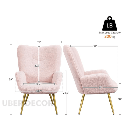 Myraa Sleek Accent Chair – Modern Vanity Chair Boucle Fabric Accent Chair, Sherpa Furry Armchair with High Back