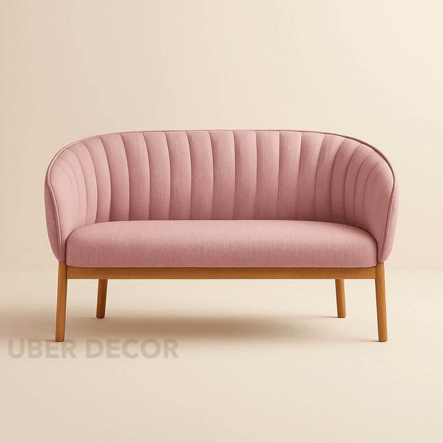 Zorina 55" Loveseat- Curved Tufted Back Upholstered 2 Seater Sofa with Wooden Legs For Living Room