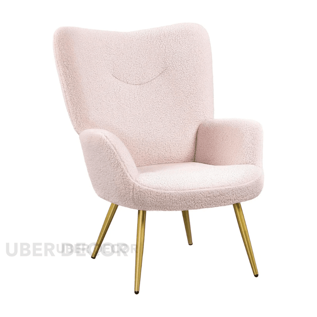 Myraa Sleek Accent Chair – Modern Vanity Chair Boucle Fabric Accent Chair, Sherpa Furry Armchair with High Back