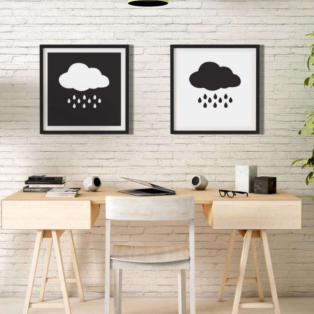 Pioggia Nuvole - Rainy Clouds Black and White Abstract Wall Art - Uber Decor