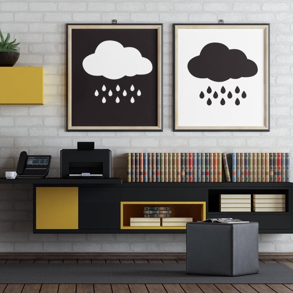 Pioggia Nuvole - Rainy Clouds Black and White Abstract Wall Art - Uber Decor