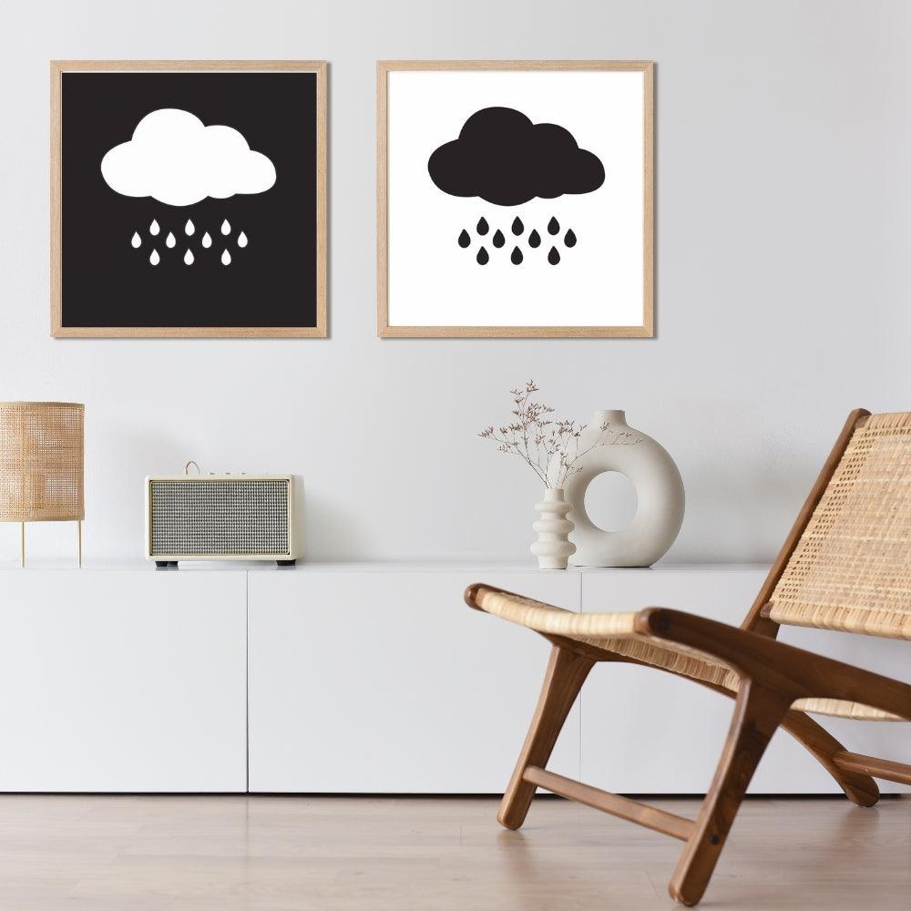 Pioggia Nuvole - Rainy Clouds Black and White Abstract Wall Art - Uber Decor