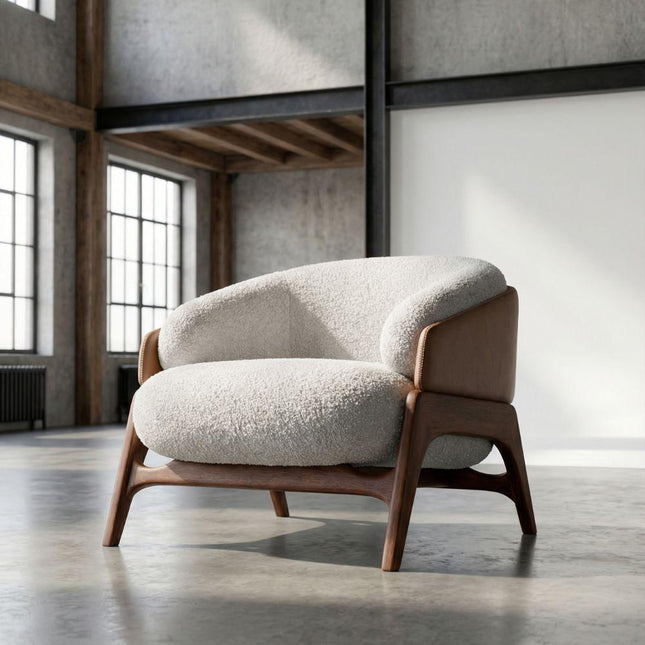 Lotus Nest Accent Chair Japandi Minimalist Scandinavian Solid Wood Legs Fixed Base Living Room Chair and Bedroom Chair