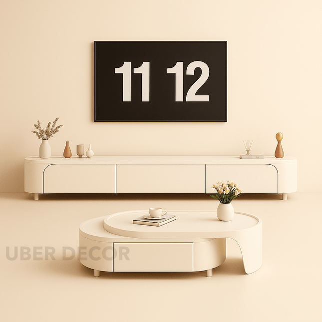 Ovara Loop – Modern Coffee Table, Nordic Inspired Storage Center Table with Rounded Edge Design TV Unit