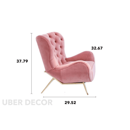 Fioren- Modern Vintage Tufted Wing Chair Accent Armchair with Gold Metal Legs for Living Room
